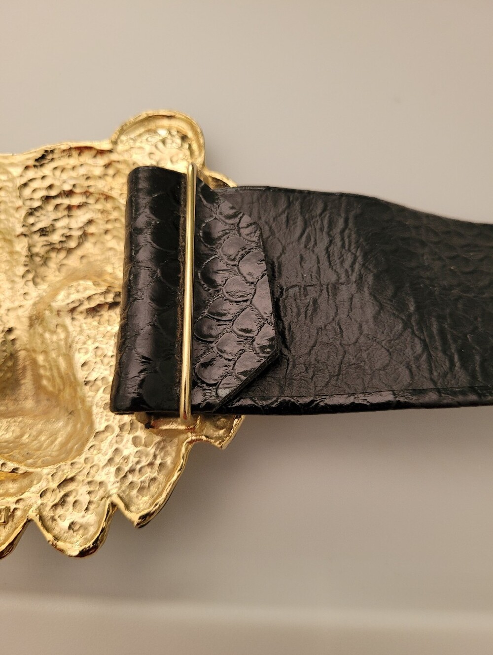 Vtg Mimi Di 1987 Lion Head Belt Buckle Removable belt Black Gold Lux Animal - Picture 11 of 16